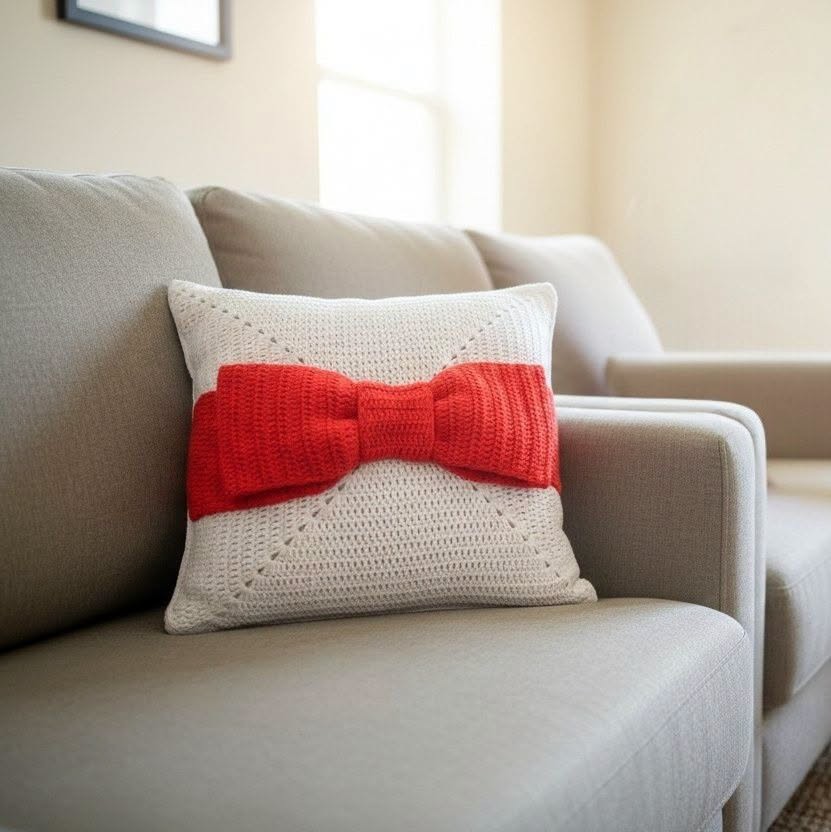 Coussin au Crochet Facile | Patron PDF Sous le Ruban Rouge 40x40 cm 1 Coussin au crochet Sous le Ruban Rouge 40 x 40 cm